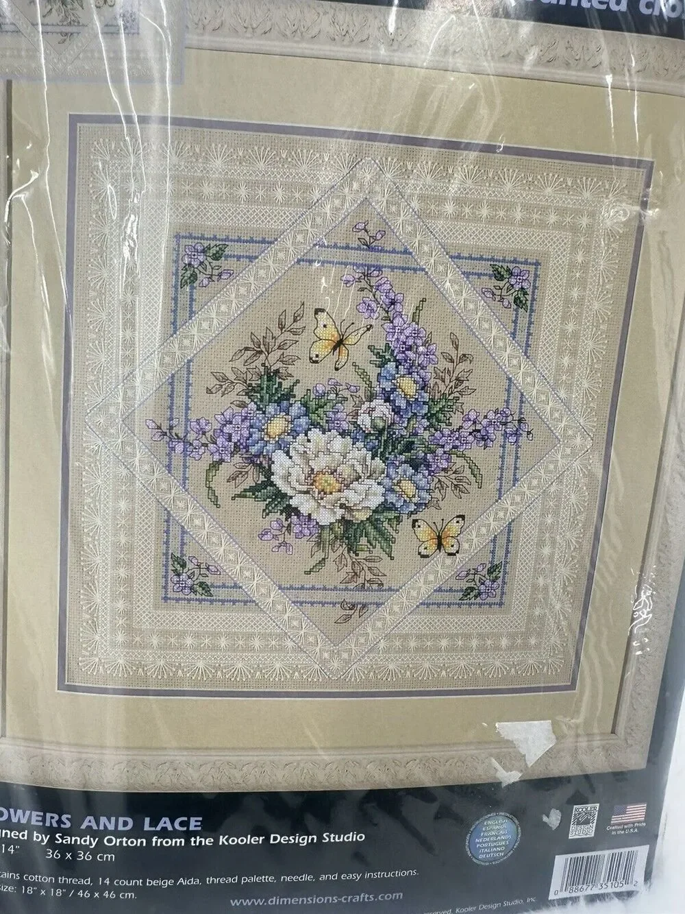 Dimensions Flowers Lace Counted Cross Stitch Kit 35105  New Sealed Sandy Orton